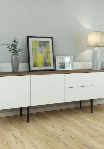 TVILUM Unit Stor skjenk - Hvit/Valntt/Naturfarget kompositttre, (73x196)