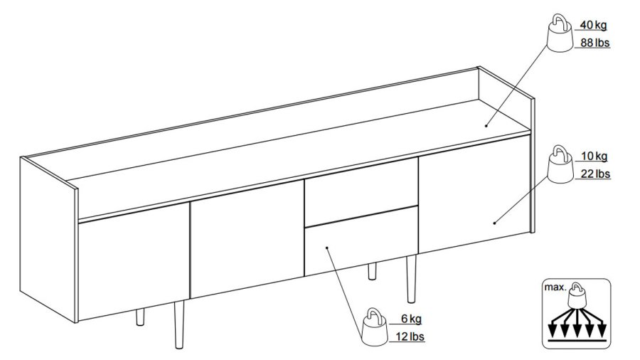 TVILUM Unit Stor skjenk - Hvit/Valntt/Naturfarget kompositttre, (73x196)