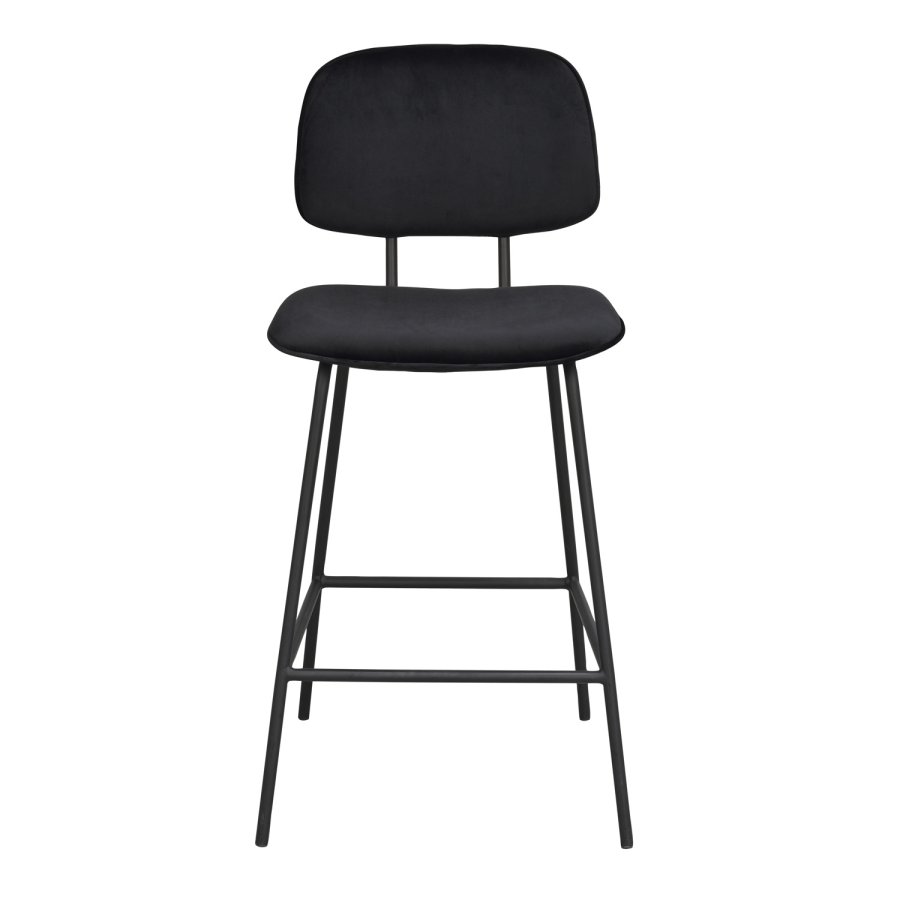 ROWICO Bryan barstol, med ryggsttte og fotsttte - svart flyel og svart metall