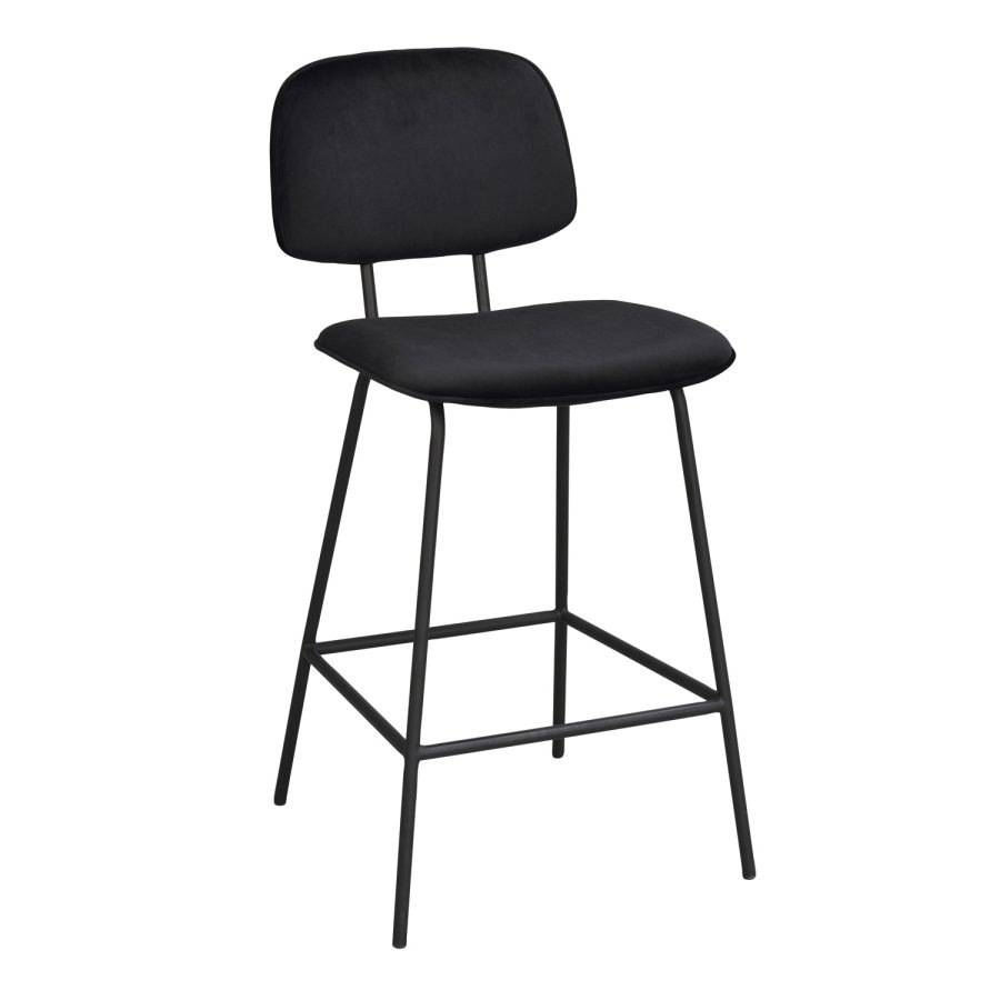 ROWICO Bryan barstol, med ryggsttte og fotsttte - svart flyel og svart metall