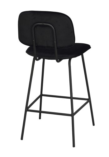 ROWICO Bryan barstol, med ryggsttte og fotsttte - svart flyel og svart metall