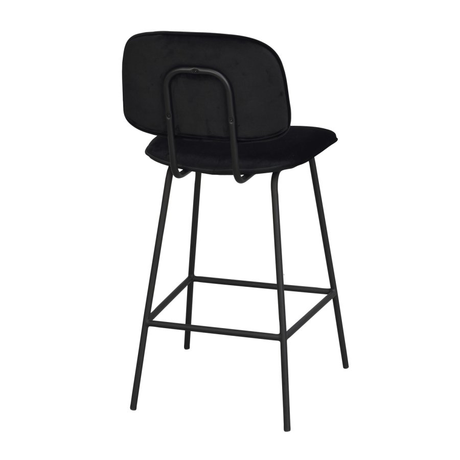 ROWICO Bryan barstol, med ryggsttte og fotsttte - svart flyel og svart metall