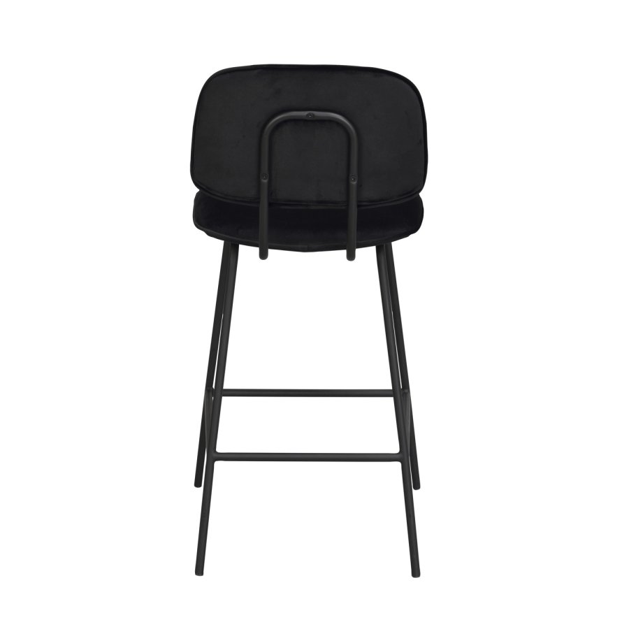 ROWICO Bryan barstol, med ryggsttte og fotsttte - svart flyel og svart metall