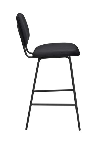 ROWICO Bryan barstol, med ryggsttte og fotsttte - svart flyel og svart metall