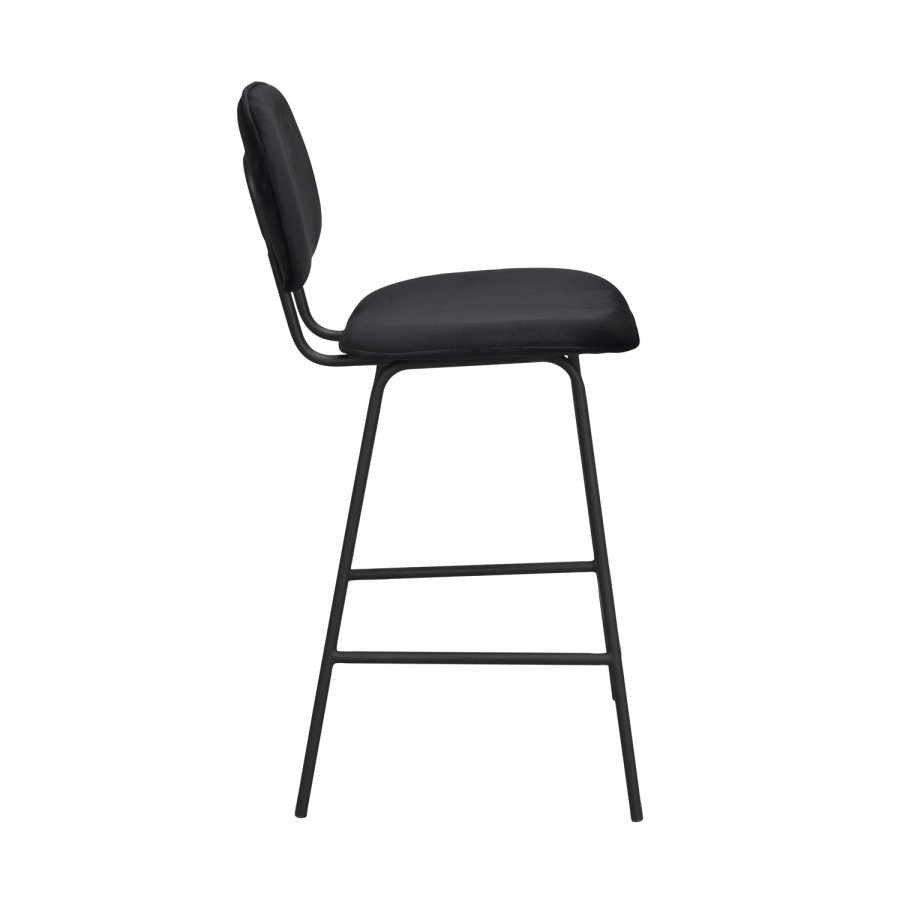 ROWICO Bryan barstol, med ryggsttte og fotsttte - svart flyel og svart metall