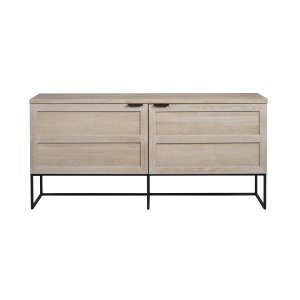 ROWICO Rektangulär Everett Skänk med 2 Luckor och 1 Hylla - Vittvättad Vildek och Svart Metall