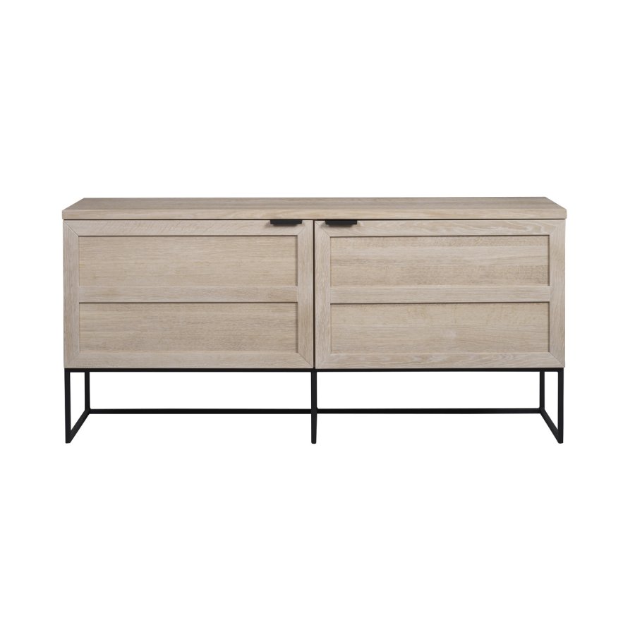 ROWICO rektangulr Everett sknk m. 2 lger og 1 hylde - hvidvasket vildeg og sort metal