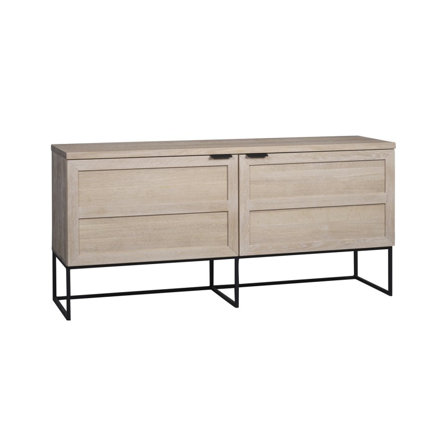 ROWICO rektangulr Everett sknk m. 2 lger og 1 hylde - hvidvasket vildeg og sort metal