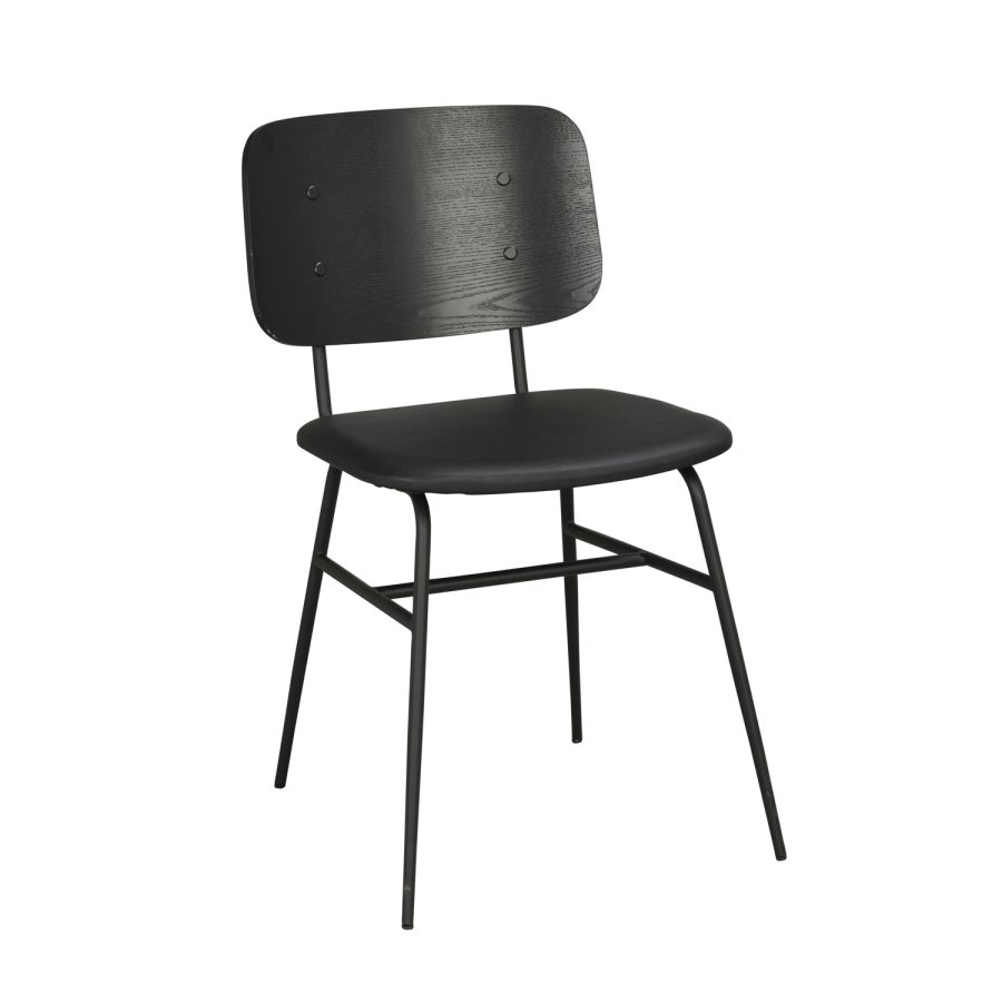 ROWICO Brent spisestol - svart ask finer, sort PU-skinn og sort metall