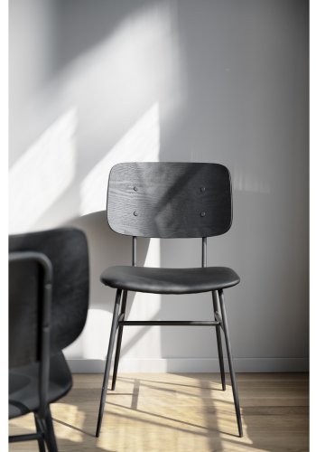 ROWICO Brent spisestol - svart ask finer, sort PU-skinn og sort metall