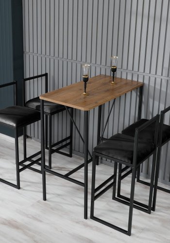 NORDVRK Nordic 1 barbord og 4 barkrakker, med ryggsttte og fotsttte - brun melamin og svart metall