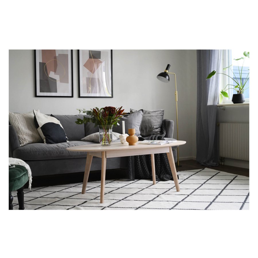 ROWICO oval Yumi sofabord - hvidvasket egetrsfiner og eg (130x65)