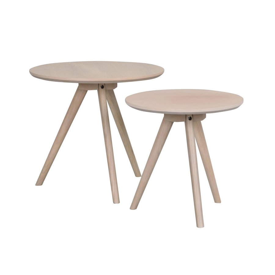 ROWICO rund Yumi indskudsborde - hvidvasket egetrsfiner og eg (st á 2)