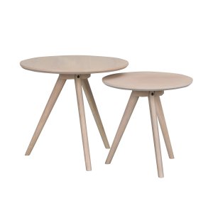 ROWICO runda Yumi insatsbord - vitkalkade ekfaner och ek (set om 2)