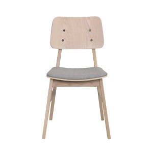 ROWICO Nagano spisebordsstol - lysegr polyester og hvidvasket eg