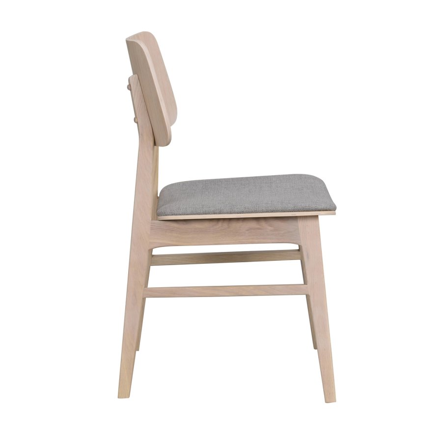 ROWICO Nagano spisebordsstol - lysegr polyester og hvidvasket eg