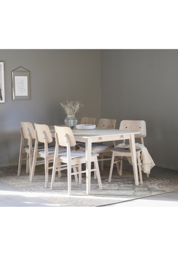 ROWICO Nagano spisebordsstol - lysegr polyester og hvidvasket eg