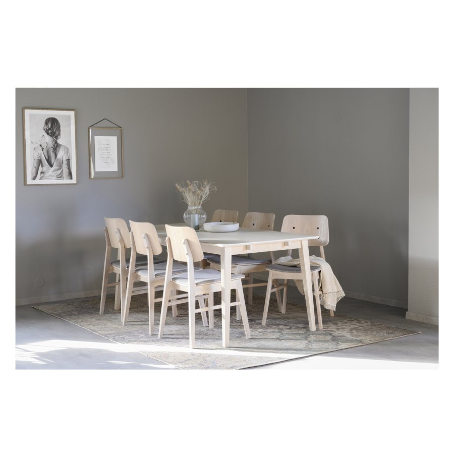 ROWICO Nagano spisebordsstol - lysegr polyester og hvidvasket eg