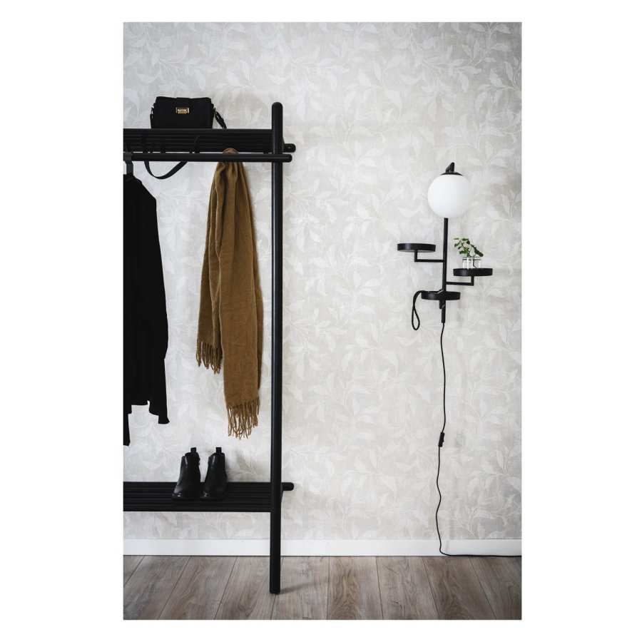 ROWICO rektangulr Milford garderobestativ m. 6 knager og 1 hylde - sort eg og metal (180x90)