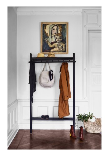ROWICO rektangulr Milford garderobestativ m. 6 knager og 1 hylde - sort eg og metal (180x90)