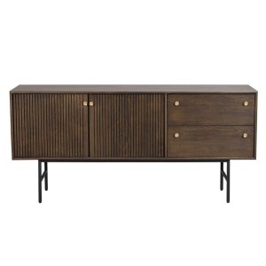 ROWICO Clearbrook Skänk, med 2 Luckor och 2 Ldor - Brunt Trä och Svart Metall (160 x 75 cm)