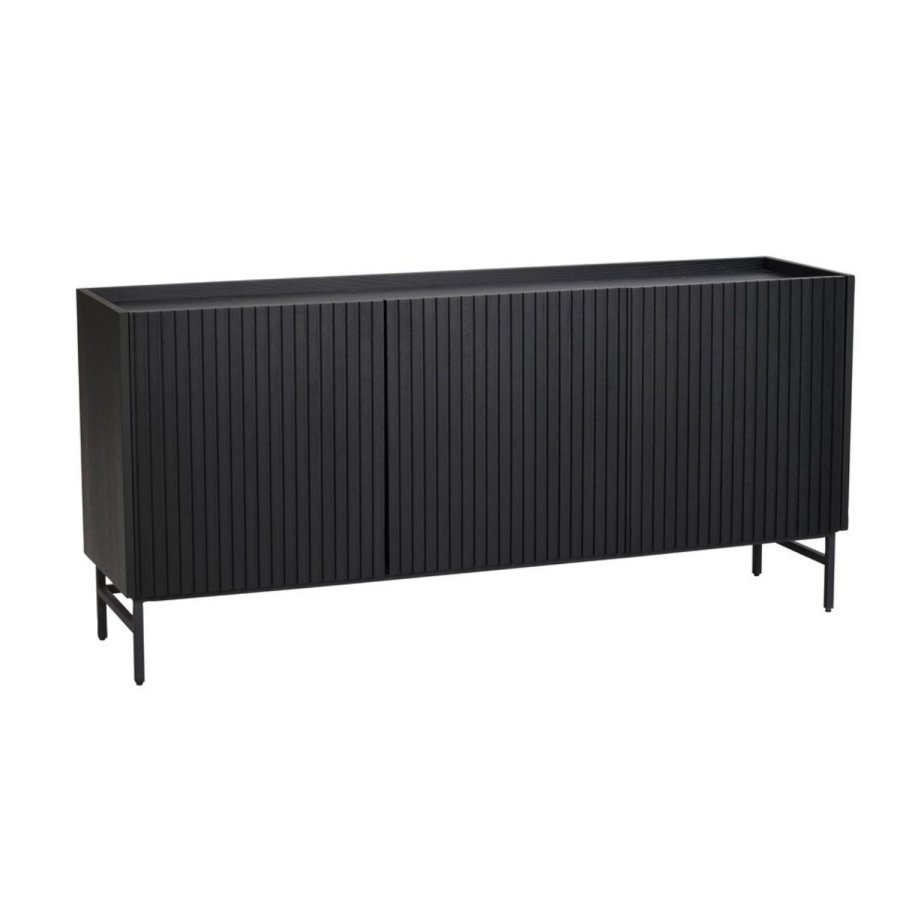 ROWICO Lancaster skjenk, m. 3 drer - svart tre og svart metall (160x75)