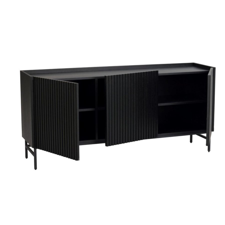 ROWICO Lancaster skjenk, m. 3 drer - svart tre og svart metall (160x75)