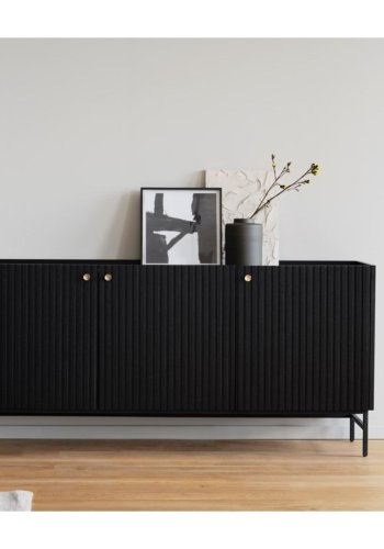 ROWICO Lancaster skjenk, m. 3 drer - svart tre og svart metall (160x75)