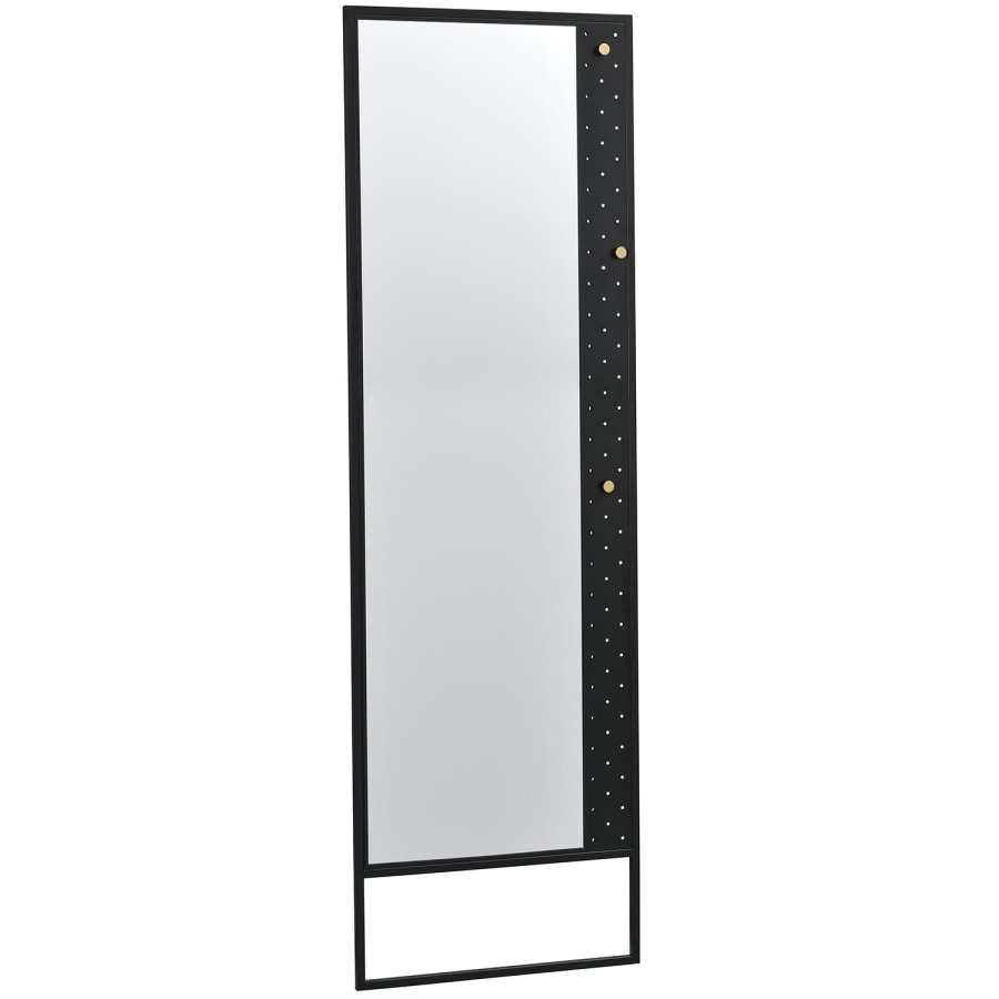 ROWICO Malone Golvspegel, med Guldknoppar - Spegelglas och Svart Metall (53 x 170 cm)