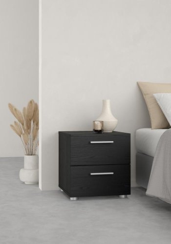 TVILUM Pepe Nachttisch, m. 2 Schubladen - schwarze Folie und Kunststoff (40x40,25)