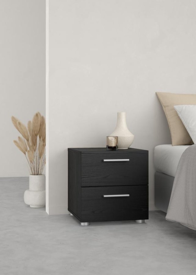 TVILUM Pepe Nachttisch, m. 2 Schubladen - schwarze Folie und Kunststoff (40x40,25)
