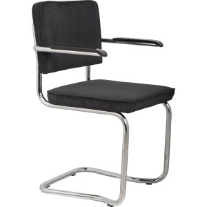 ZUIVER Ridge Rib Kink spisebordsstol, m. armln - sort fljl polyester/nylon og slv krom