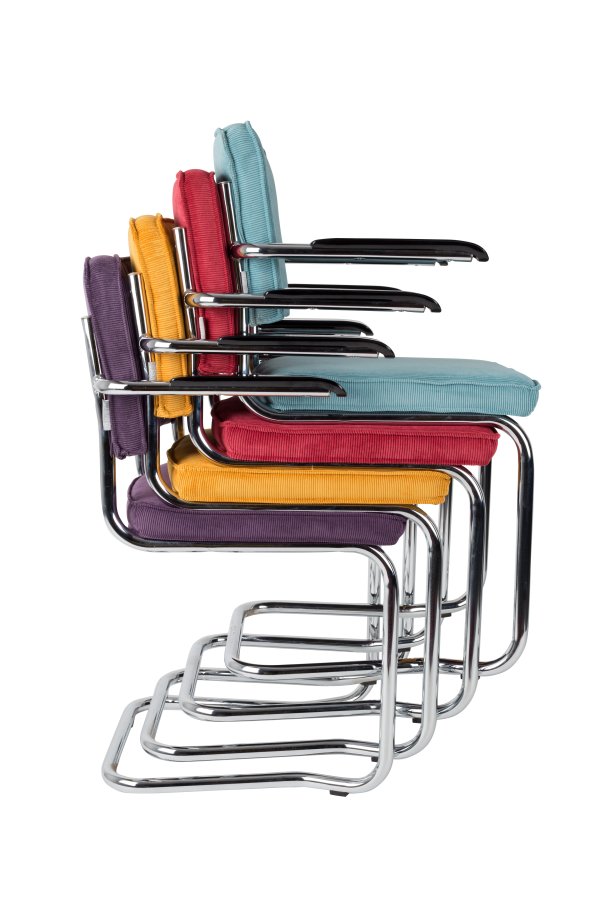 ZUIVER Ridge Rib Kink spisebordstol, m armlener - sort flyels polyester/nylon og slv krom