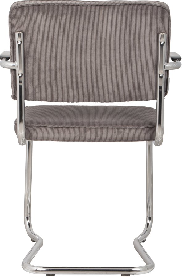 ZUIVER Ridge Rib Kink spisebordstol, m armlener - gr flyels polyester/nylon og slv krom