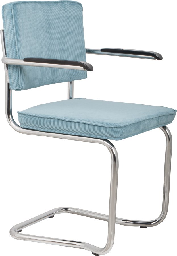 ZUIVER Ridge Rib Kink spisebordstol, m armlener - bl flyels polyester/nylon og slv krom