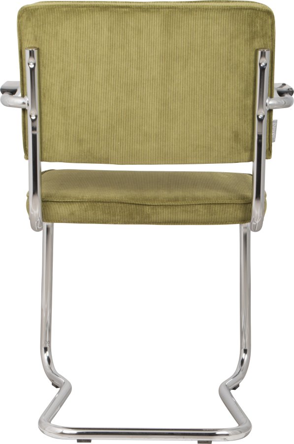 ZUIVER Ridge Rib Kink spisebordsstol, m armlener - grnn flyel polyester/nylon og slv krom