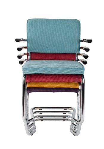 ZUIVER Ridge Rib Kink spisebordsstol, m armlener - grnn flyel polyester/nylon og slv krom