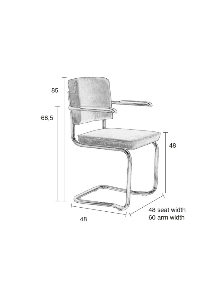 ZUIVER Ridge Rib Kink spisebordsstol, m armlener - grnn flyel polyester/nylon og slv krom