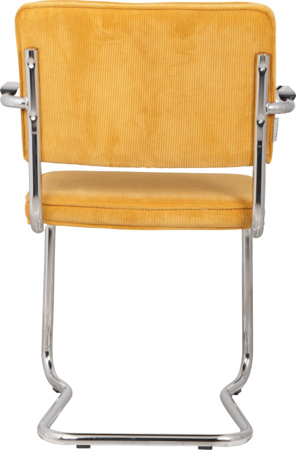 ZUIVER Ridge Rib Kink spisebordstol, m armlener - gul flyels polyester/nylon og slv krom