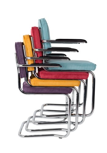 ZUIVER Ridge Rib Kink spisebordstol, m armlener - gul flyels polyester/nylon og slv krom