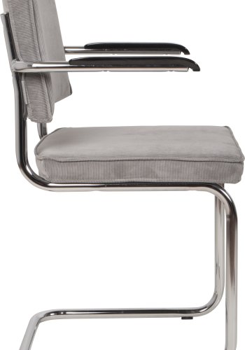 ZUIVER Ridge Rib spisebordsstol, med armlener - lysegr flyelspolyester og slvkrom