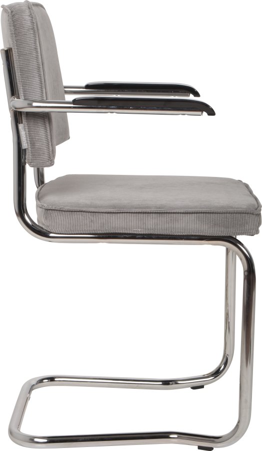 ZUIVER Ridge Rib Kink spisebordstol, m armlener - lys gr flyels polyester/nylon og slv krom