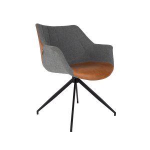 ZUIVER Doulton snurrstol, med armstöd - vintage brun PU och svart stl