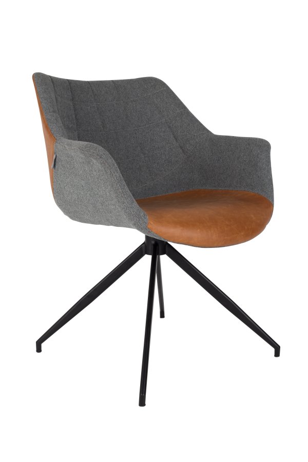 ZUIVER Doulton svingstol, med armlener - vintage brun PU og sort stl