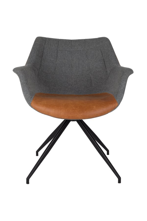 ZUIVER Doulton svingstol, med armlener - vintage brun PU og sort stl