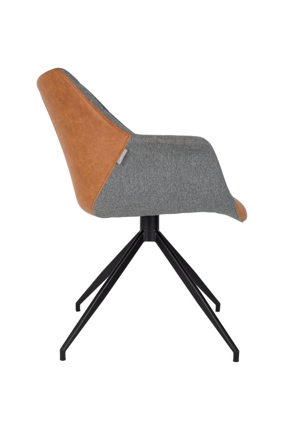 ZUIVER Doulton svingstol, med armlener - vintage brun PU og sort stl