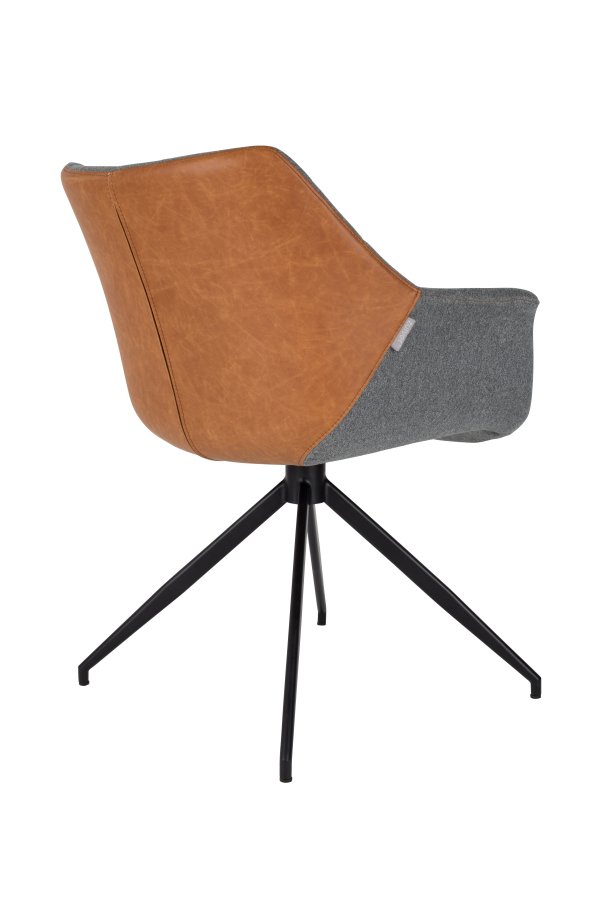 ZUIVER Doulton svingstol, med armlener - vintage brun PU og sort stl