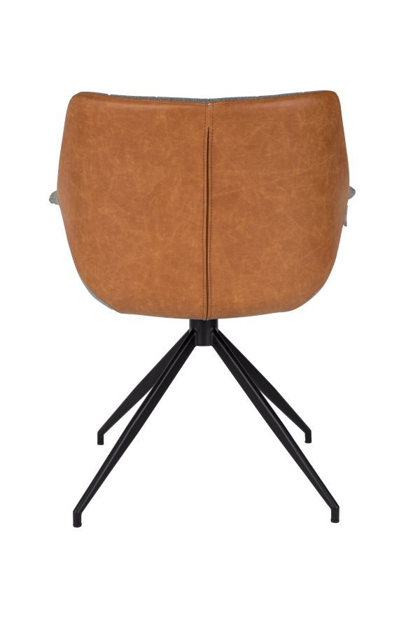 ZUIVER Doulton svingstol, med armlener - vintage brun PU og sort stl