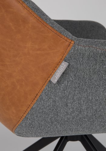 ZUIVER Doulton svingstol, med armlener - vintage brun PU og sort stl