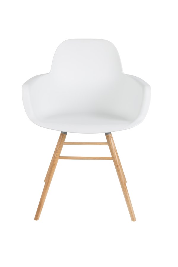 ZUIVER Albert Kuip lenestol, med armlener - hvit plast og naturlig ask